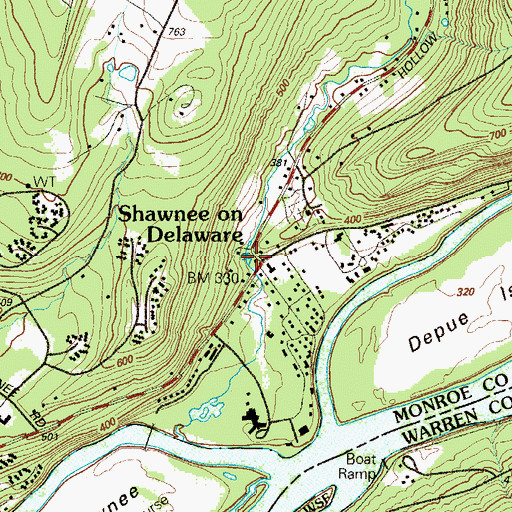 Topographic Map of Shawnee on Delaware Post Office (historical), PA