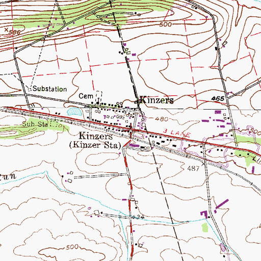 Topographic Map of Kinzers Post Office (historical), PA