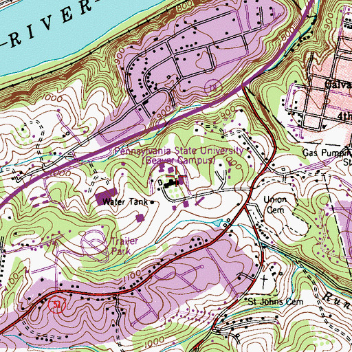 Topographic Map of Pennsylvania State University - Beaver Campus, PA