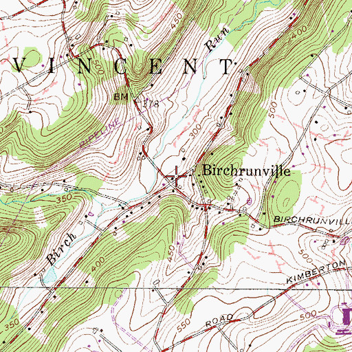 Topographic Map of Birchrunville Post Office, PA
