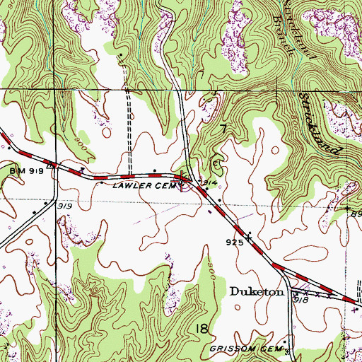 Topographic Map of Lawler Cemetery, AL