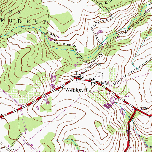 Topographic Map of Wenks Post Office, PA