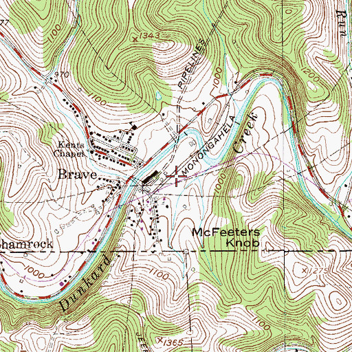 Topographic Map of Brave Station, PA