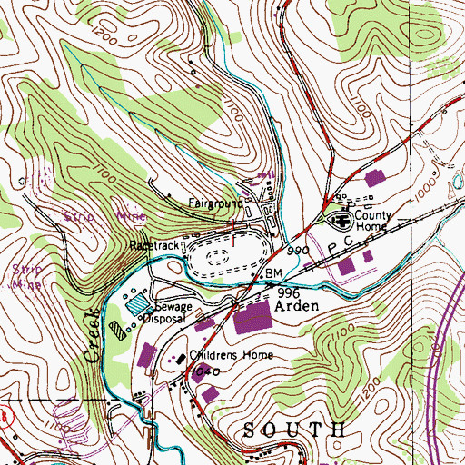 Topographic Map of Arden Fairgrounds, PA