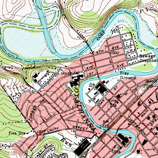 Topographic Map of Excela Health Latrobe Hospital, PA