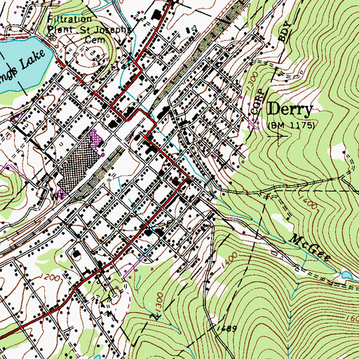 Topographic Map of Derry Borough High School (historical), PA