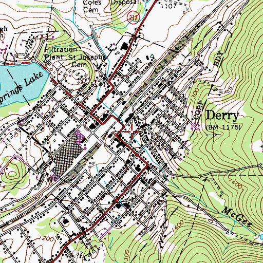 Topographic Map of Second Ward Grade School (historical), PA