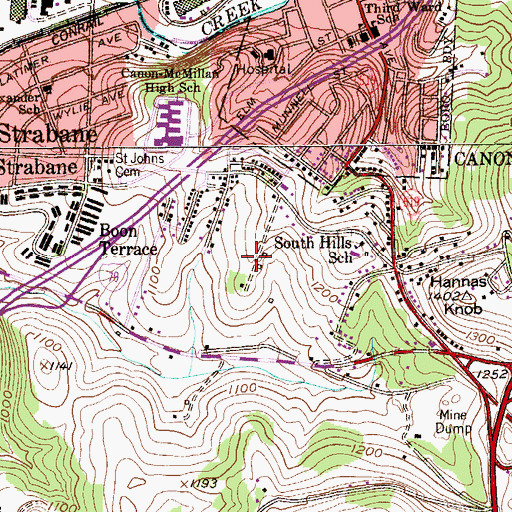 Topographic Map of Canonsburg Hospital, PA