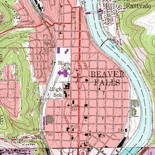 Topographic Map of Beaver Falls Middle School (historical), PA