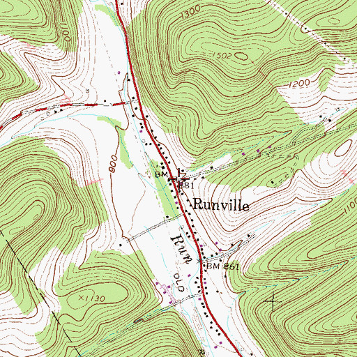 Topographic Map of Runville Post Office (historical), PA