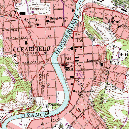 Topographic Map of Clearfield Junior High School (historical), PA