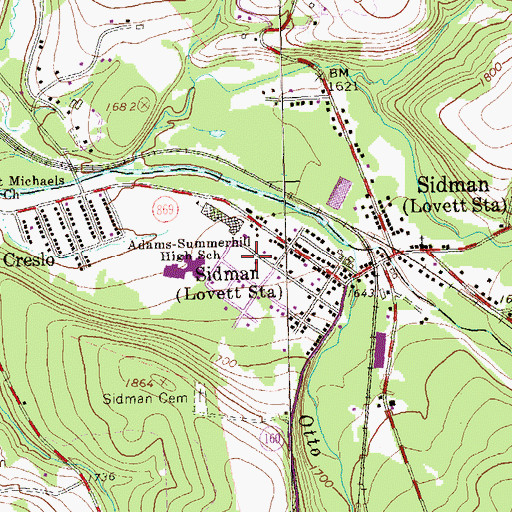 Topographic Map of Sidman Post Office (historical), PA