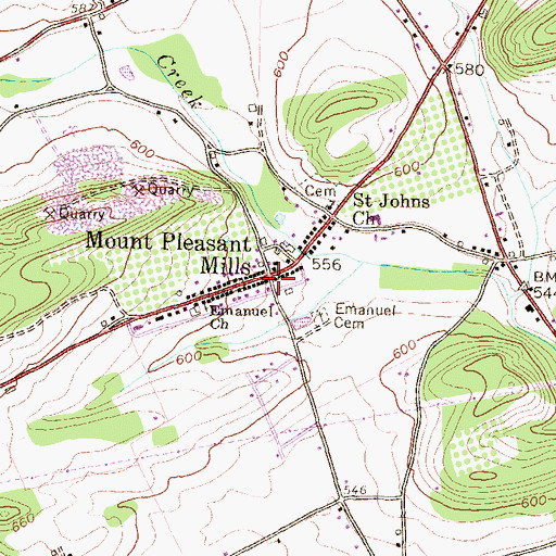 Topographic Map of Mount Pleasant Mills Post Office (historical), PA