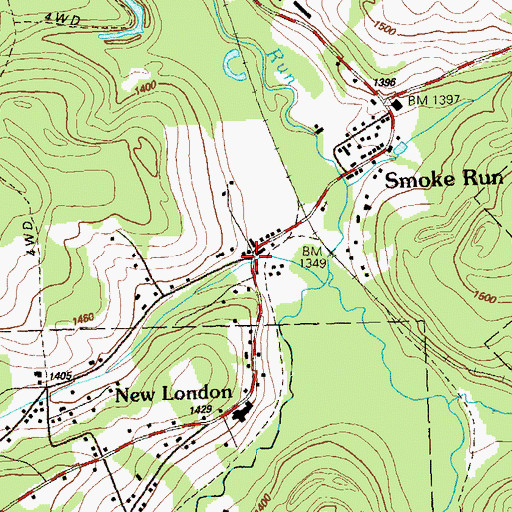 Topographic Map of Smokerun Post Office (historical), PA