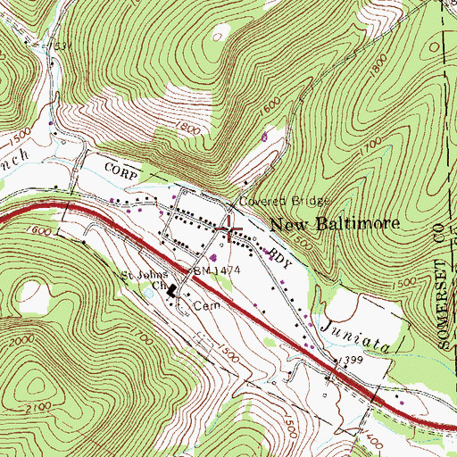 Topographic Map of New Baltimore Post Office (historical), PA