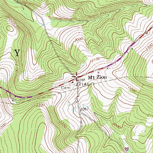 Topographic Map of Mount Zion, PA
