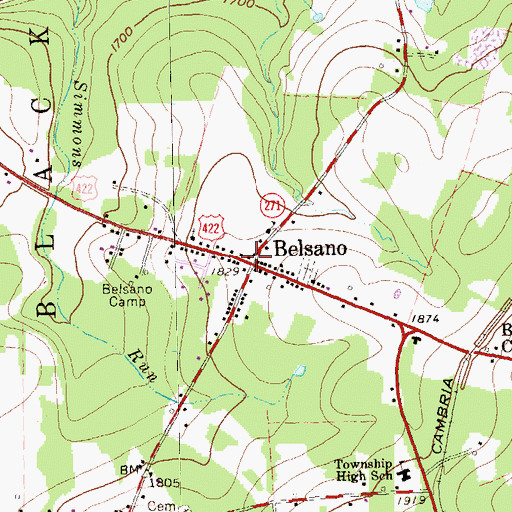 Topographic Map of Belsano Post Office (historical), PA