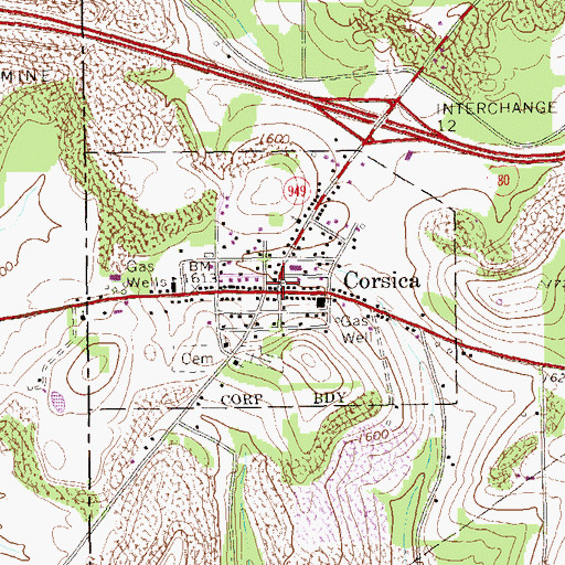Topographic Map of Corsica Post Office (historical), PA
