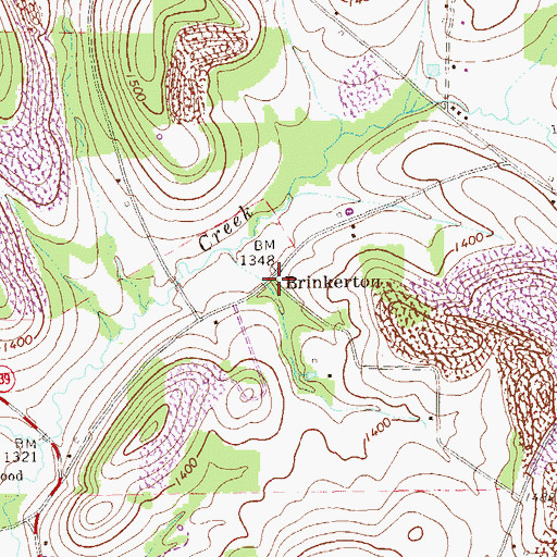 Topographic Map of Brinkerton Post Office (historical), PA