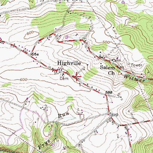 Topographic Map of Highville Post Office (historical), PA