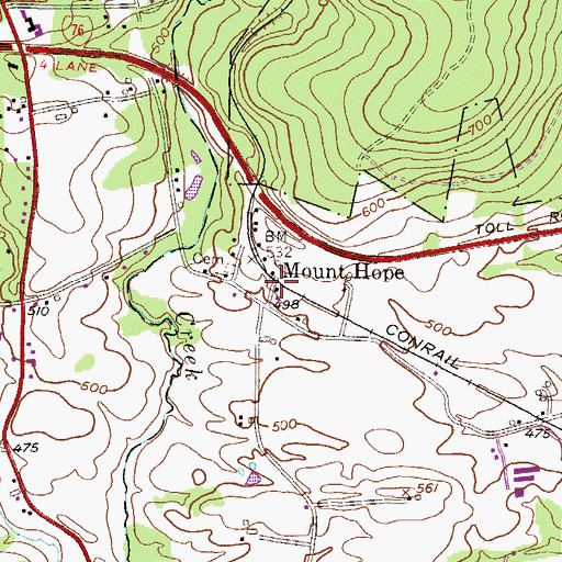 Topographic Map of Mount Hope Post Office (historical), PA