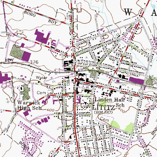 Topographic Map of Lititz Post Office (historical), PA