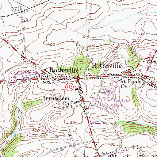 Topographic Map of Rothsville Post Office (historical), PA