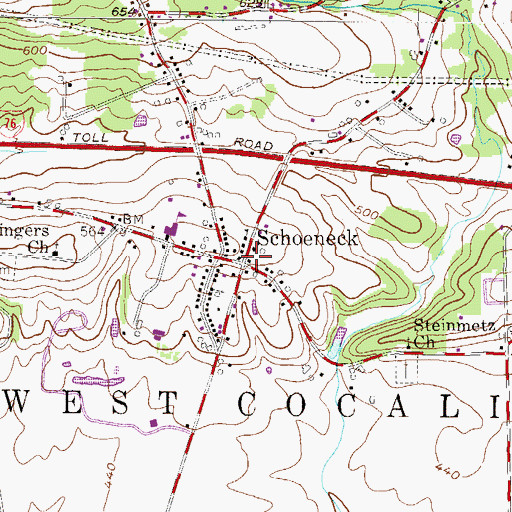 Topographic Map of Schoeneck Post Office (historical), PA