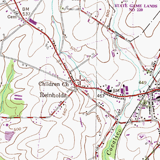 Topographic Map of Reinholdsville Post Office (historical), PA