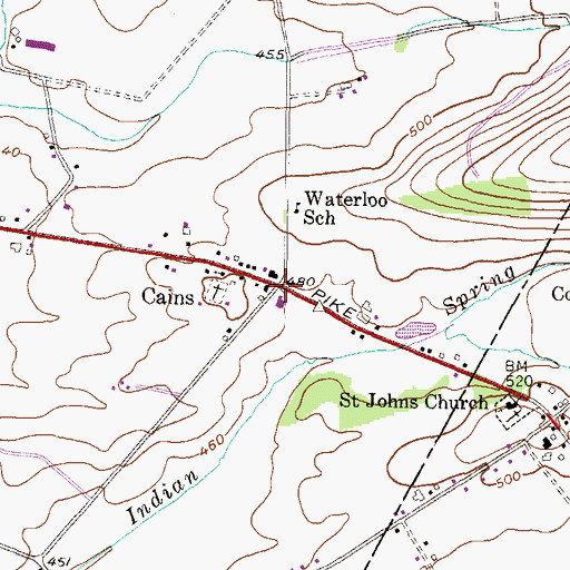 Topographic Map of Cains Post Office (historical), PA