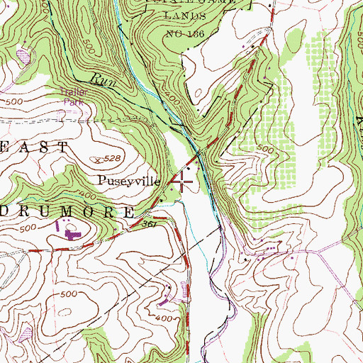 Topographic Map of Puseyville Post Office (historical), PA