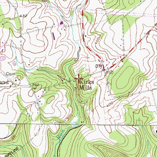 Topographic Map of Kirks Mills Post Office (historical), PA