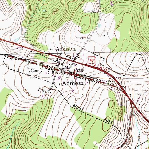 Topographic Map of Addison Post Office (historical), PA