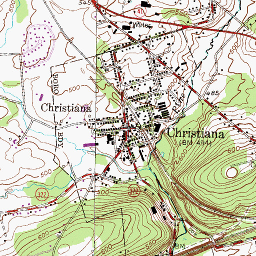 Topographic Map of Christiana Post Office (historical), PA