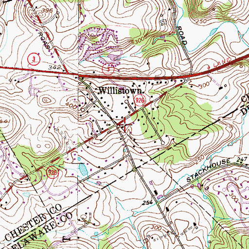 Topographic Map of Willistown Post Office (historical), PA