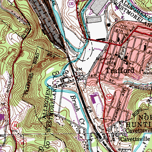 Topographic Map of Trafford Station, PA