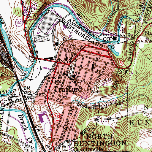 Topographic Map of Trafford Elementary School (historical), PA