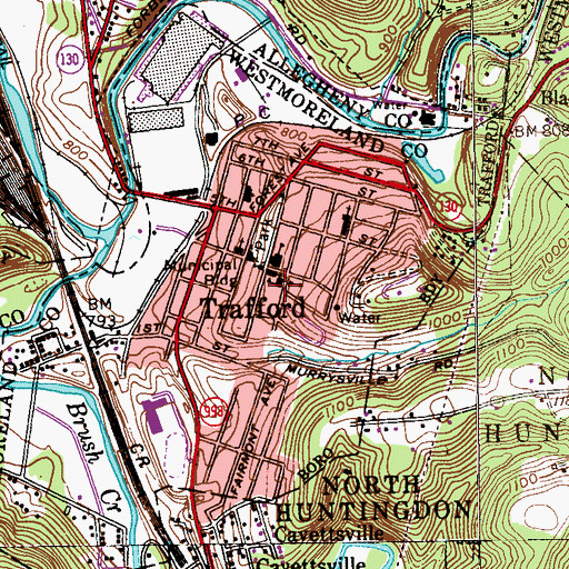 Topographic Map of Trafford High School (historical), PA