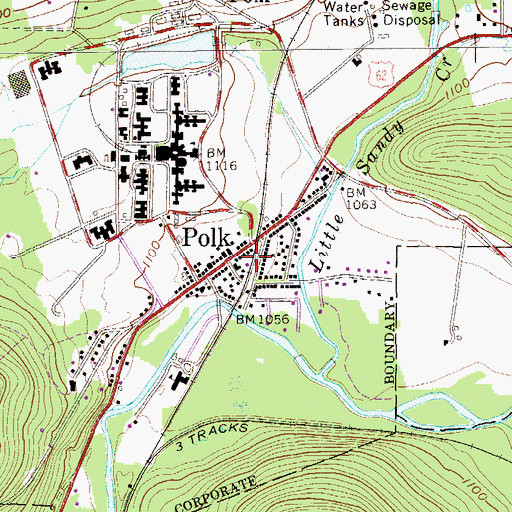 Topographic Map of Polk Post Office (historical), PA