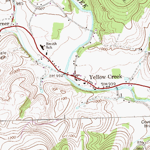 Topographic Map of Yellow Creek Post Office (historical), PA