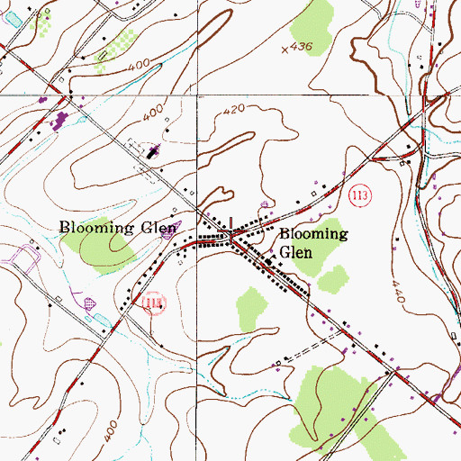 Topographic Map of Blooming Glen Post Office (historical), PA