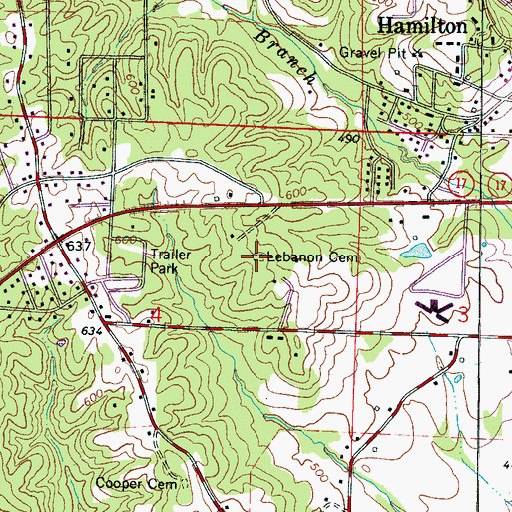 Topographic Map of Lebanon Cemetery, AL