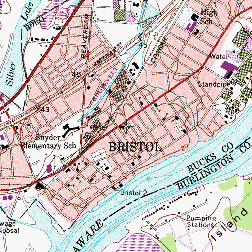 Topographic Map of Bristol Post Office (historical), PA
