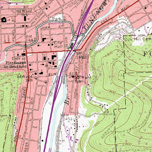 Topographic Map of Fifth Ward School (historical), PA