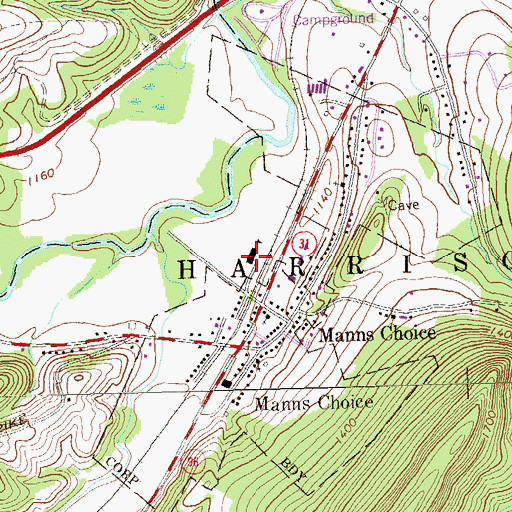 Topographic Map of Harrison Manns Choice Community Center, PA