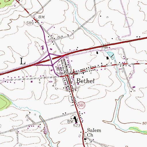 Topographic Map of Bethel Post Office (historical), PA