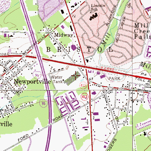 Topographic Map of Bristol Plaza, PA