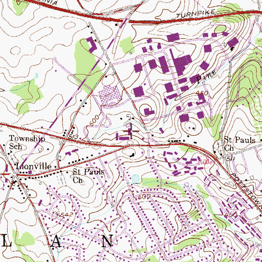 Topographic Map of Route 100 Shoppes, PA