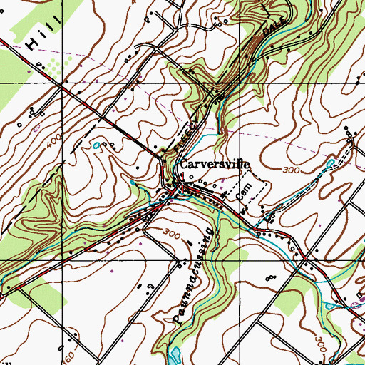 Topographic Map of Carversville Post Office (historical), PA