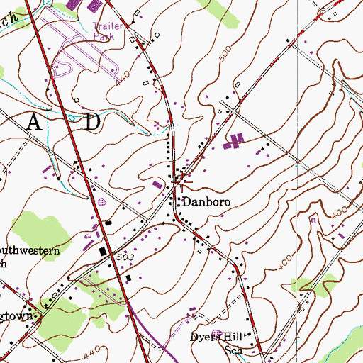 Topographic Map of Danboro Post Office (historical), PA